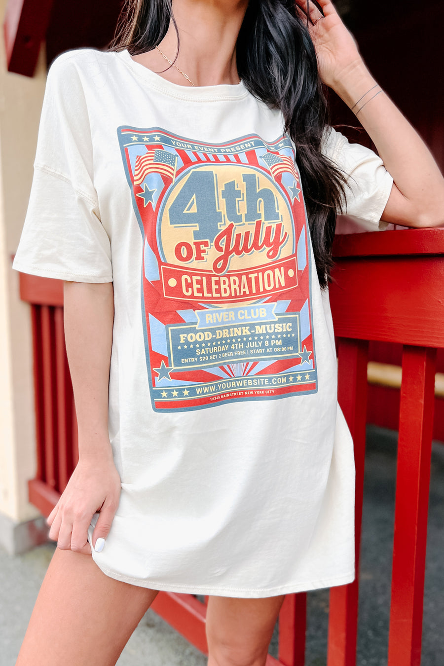 "4th Of July Celebration" Oversized Graphic T-Shirt Dress (Vanilla) - Print On Demand - NanaMacs