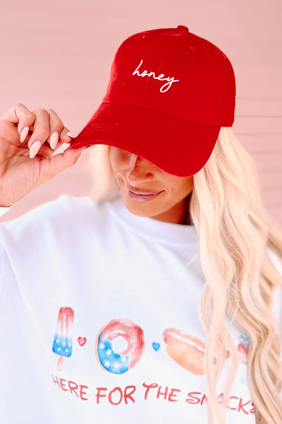 "Honey" Embroidered Baseball Cap (Red) - NanaMacs