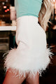 Ruffle My Feathers High Waisted Faux Feather Trim Mini Skirt (White) - NanaMacs