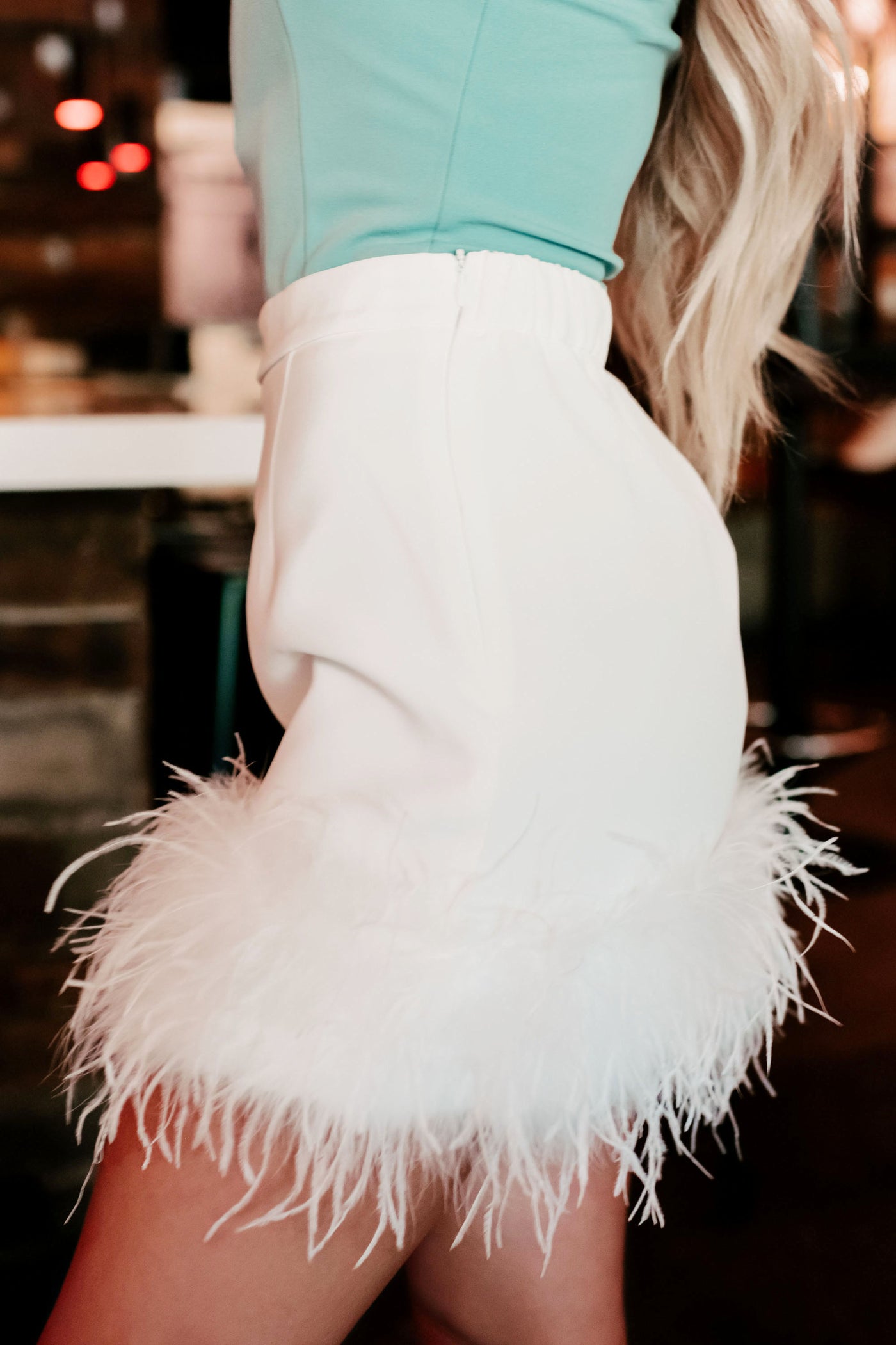 Ruffle My Feathers High Waisted Faux Feather Trim Mini Skirt (White) ·  NanaMacs