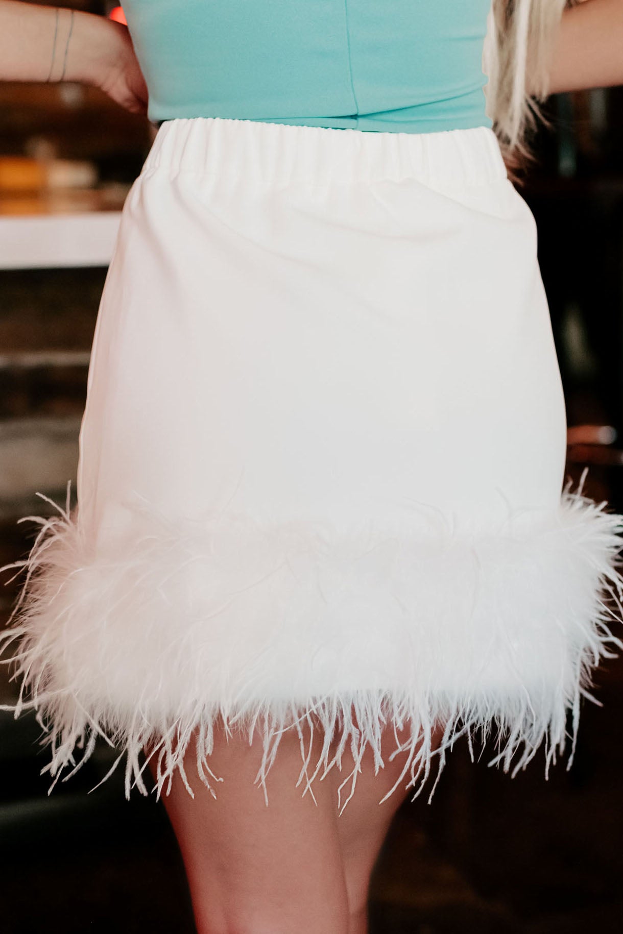 Ruffle My Feathers High Waisted Faux Feather Trim Mini Skirt (White) ·  NanaMacs