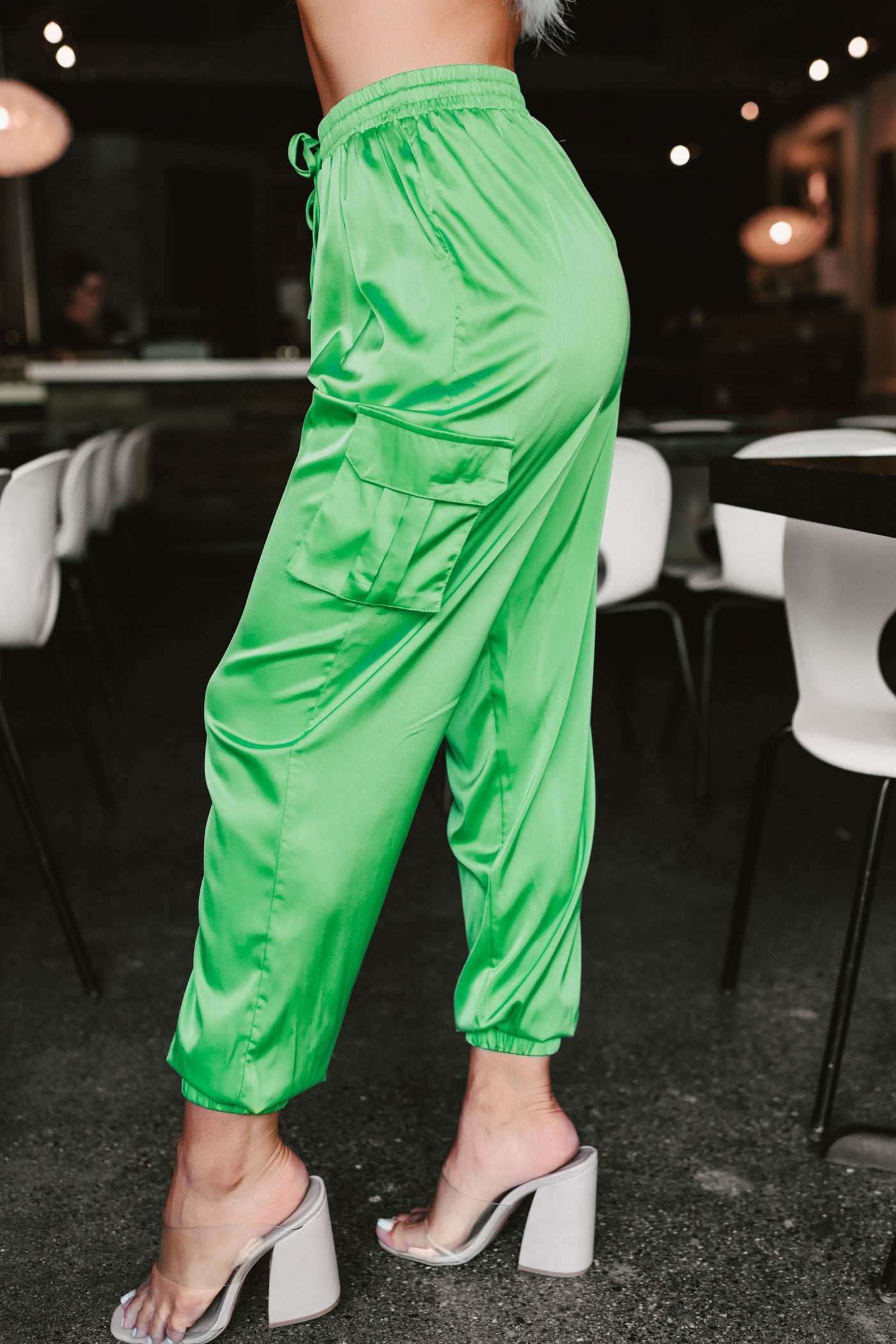 She Stands Out Satin Joggers (Kelly Green) - NanaMacs