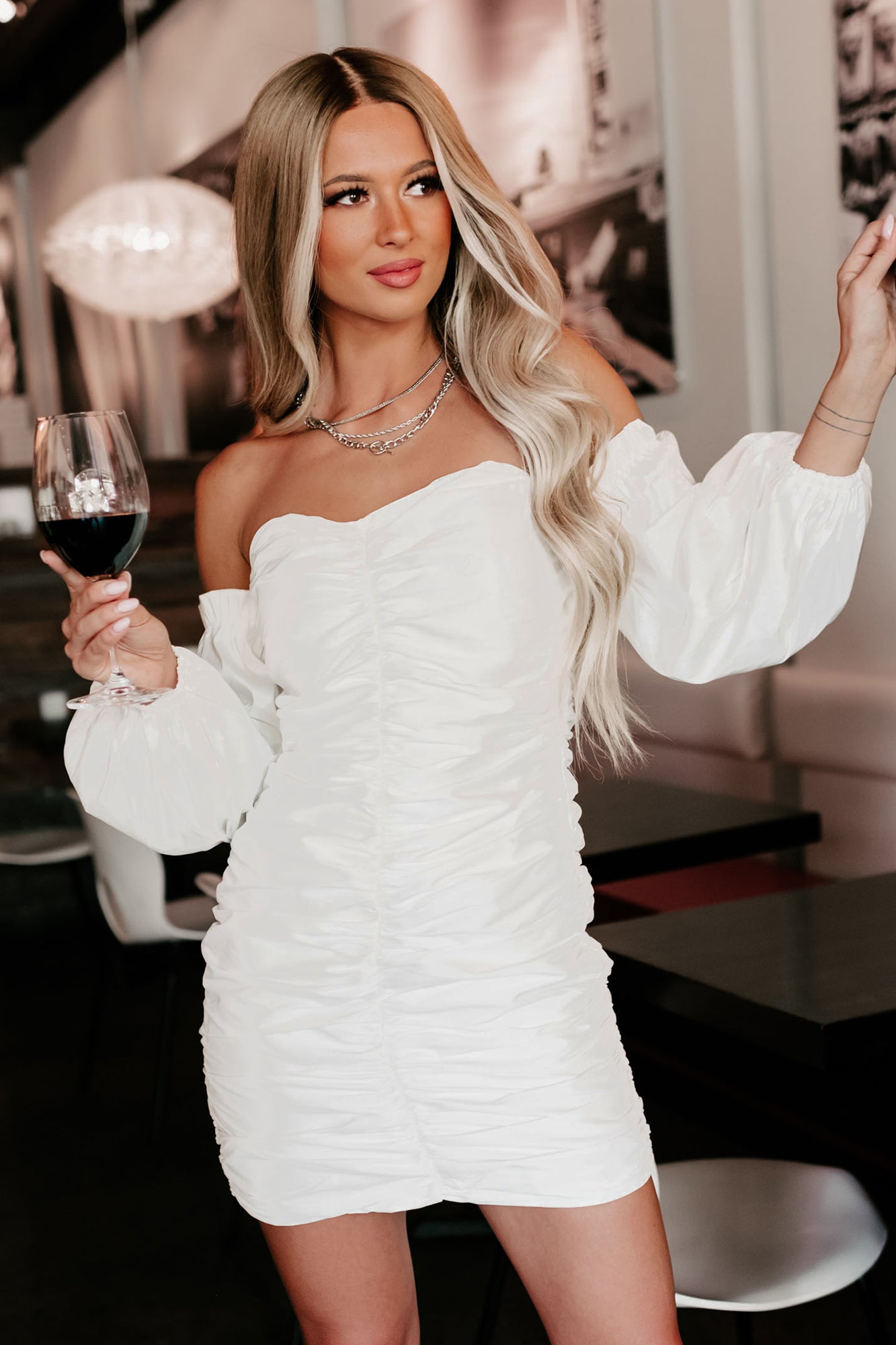 Another Hot Spell Off The Shoulder Mini Dress (Off White) - NanaMacs