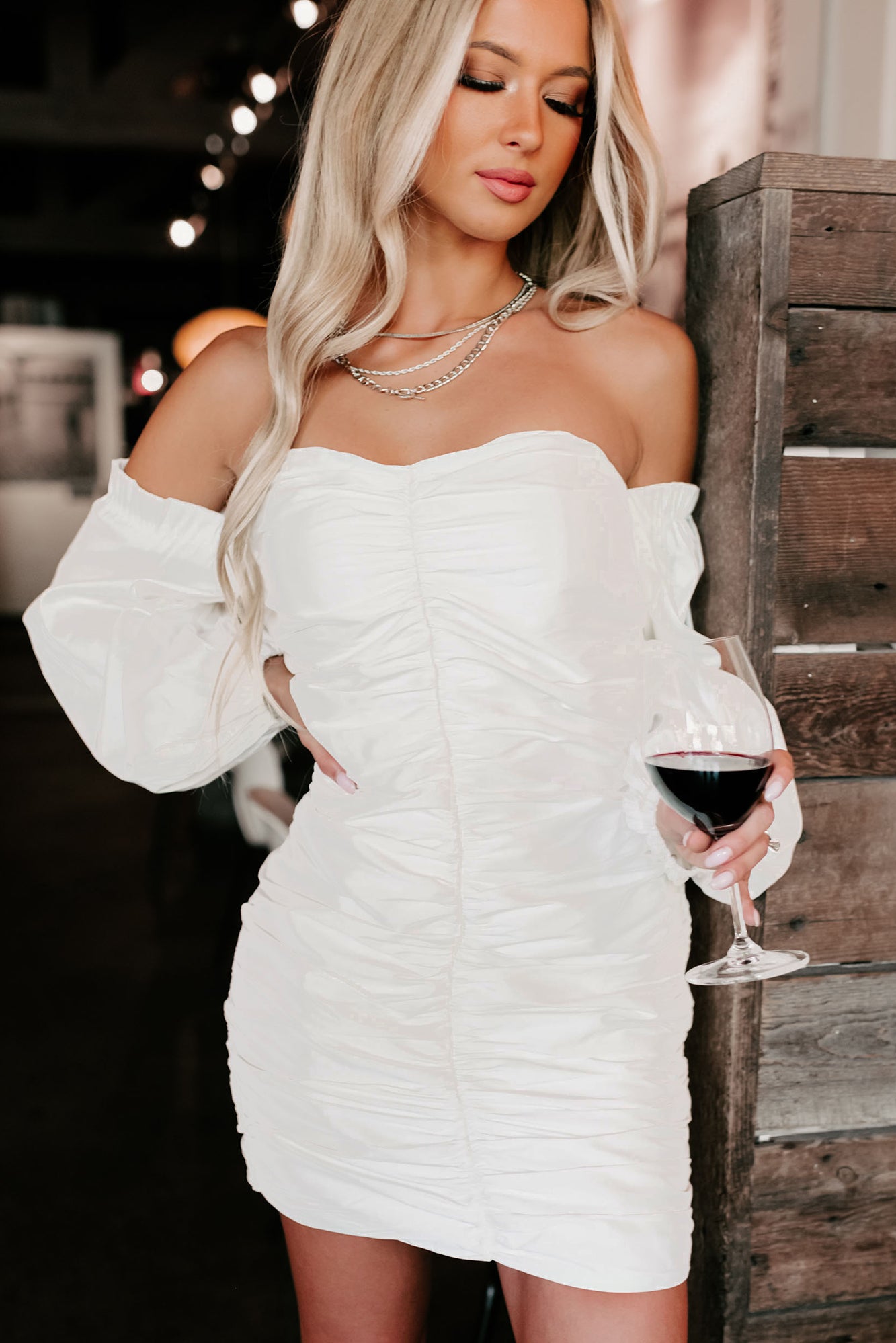 Another Hot Spell Off The Shoulder Mini Dress (Off White) - NanaMacs