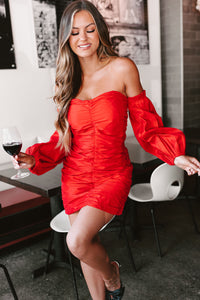 Another Hot Spell Off The Shoulder Mini Dress (Red) - NanaMacs