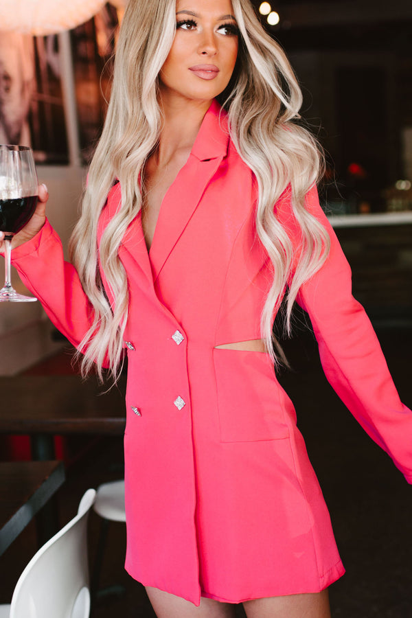 Living In My Own World Cut-Out Blazer Romper (Hot Pink) - NanaMacs