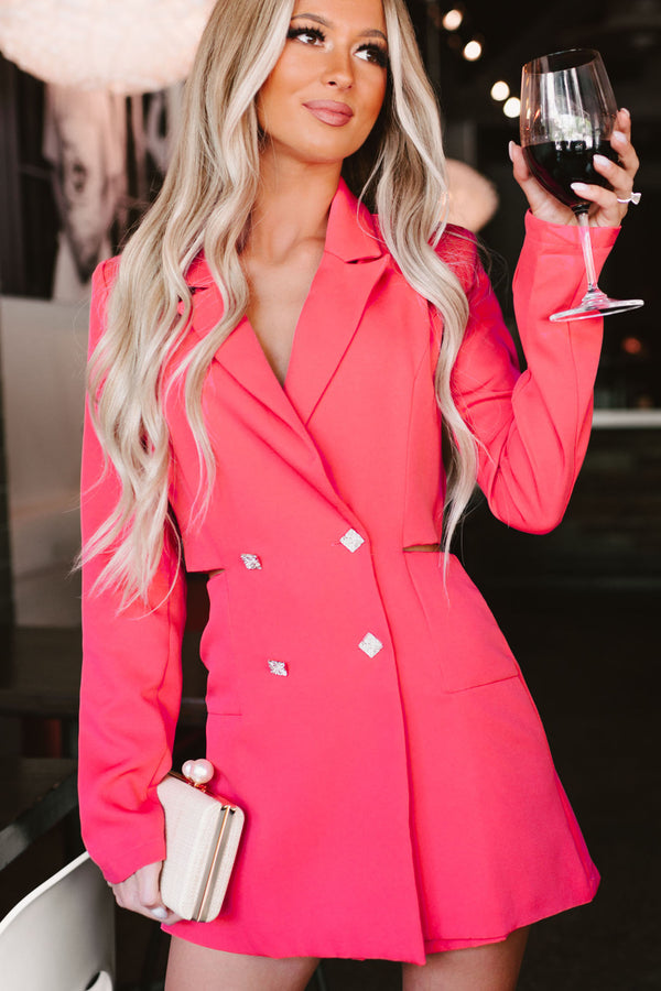 Living In My Own World Cut-Out Blazer Romper (Hot Pink) - NanaMacs