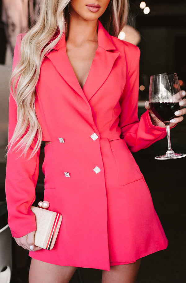 Living In My Own World Cut-Out Blazer Romper (Hot Pink) - NanaMacs