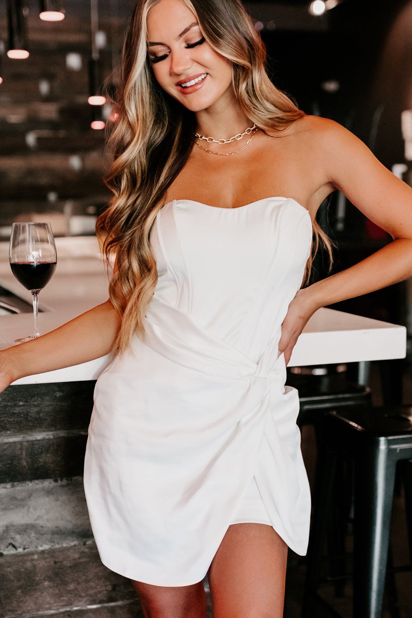 White strapless sale dress short