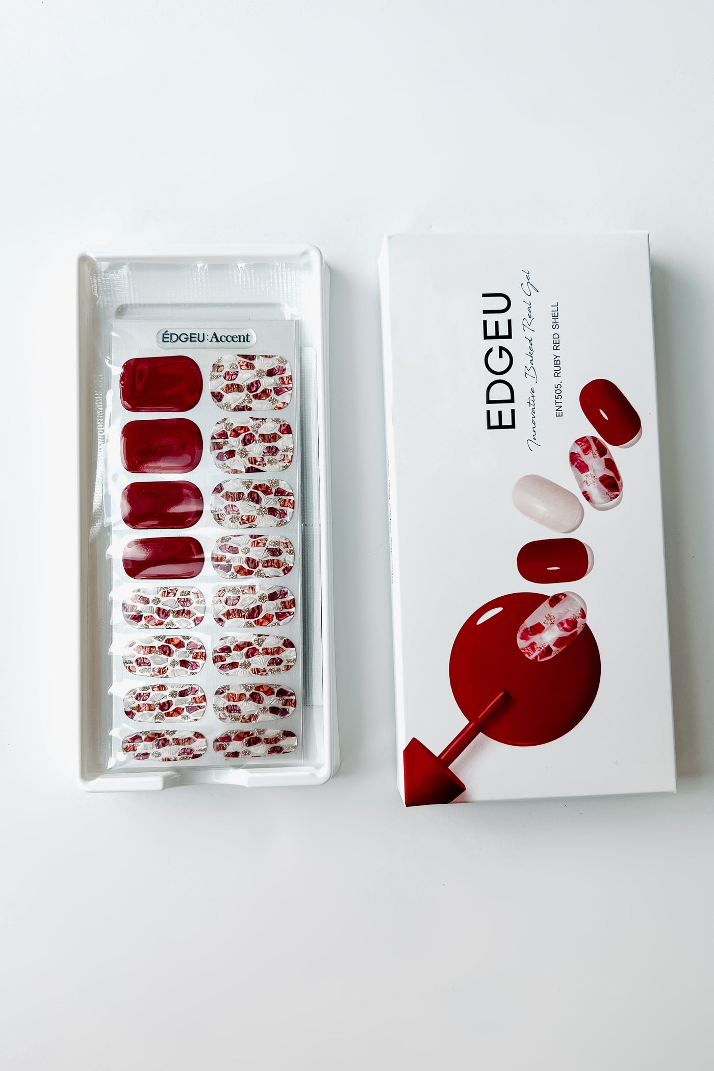 EDGEU Baked Gel Fingernail Stickers (Ruby Red Shell) - NanaMacs