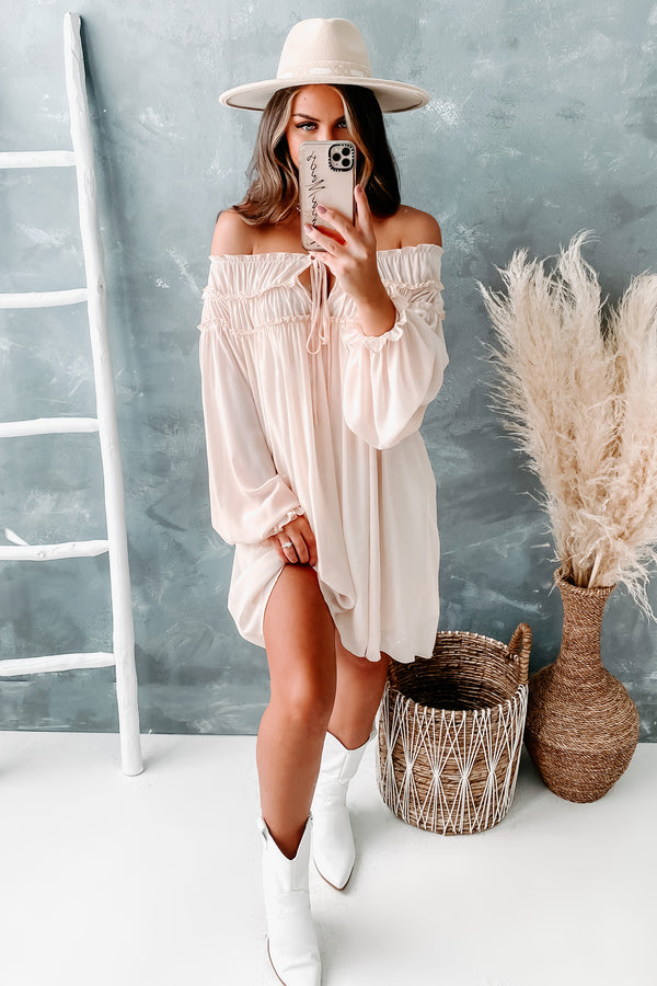 Cultivating Trust Off The Shoulder Chiffon Dress (Beige) - NanaMacs