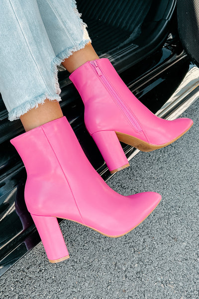 Hot Take Faux Leather Booties (Hot Pink) - NanaMacs