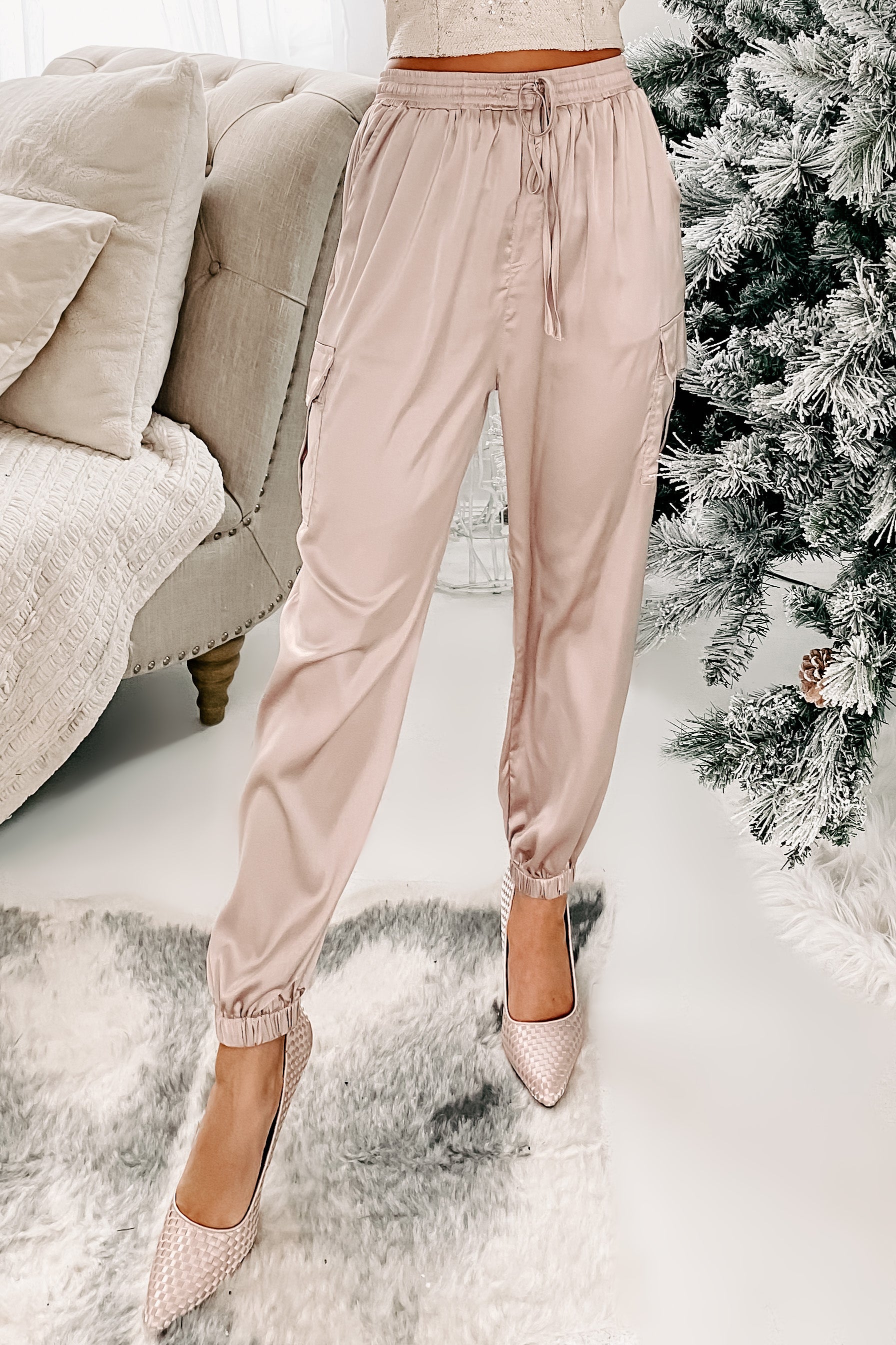 Coming On Strong Satin Joggers (Taupe) - NanaMacs