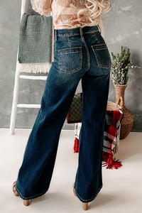 Take Responsibility Sneak Peek High Rise Button-Fly Wide Leg Jeans (Dark) - NanaMacs