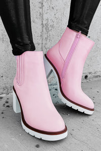 Full Of Attitude Faux Leather Platform Booties (Light Pink) - NanaMacs