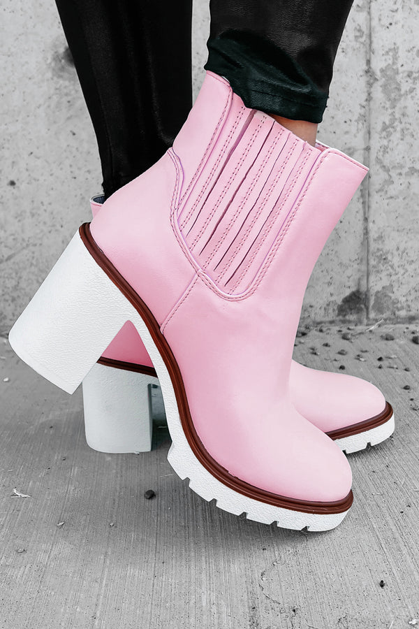 Full Of Attitude Faux Leather Platform Booties (Light Pink) - NanaMacs