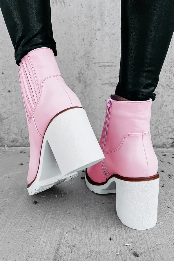 Full Of Attitude Faux Leather Platform Booties (Light Pink) - NanaMacs