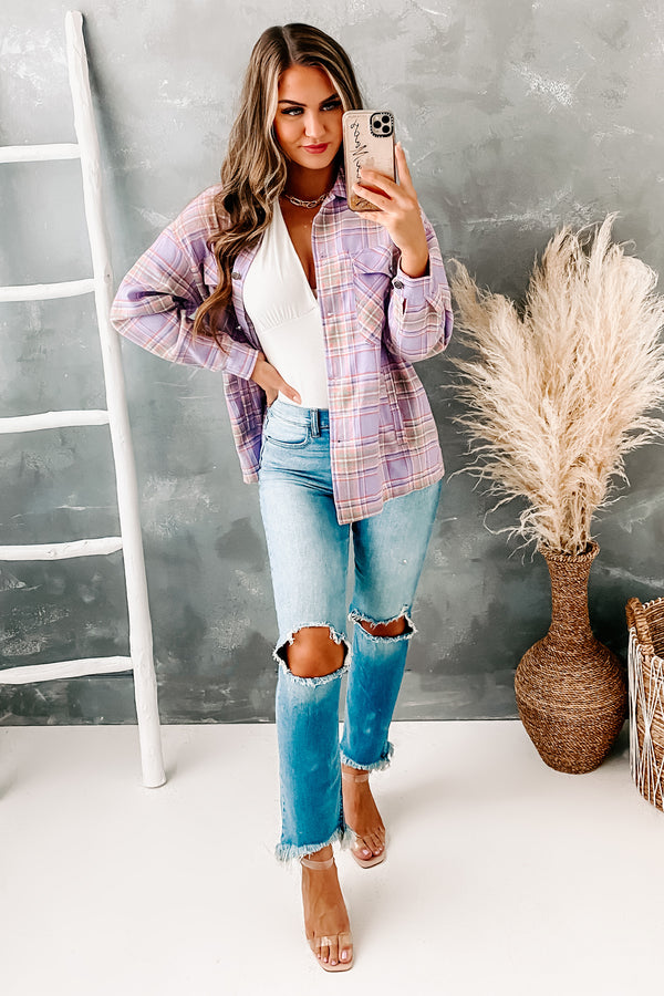 Friday Feeling Plaid Button-Down Top (Purple Combo) - NanaMacs