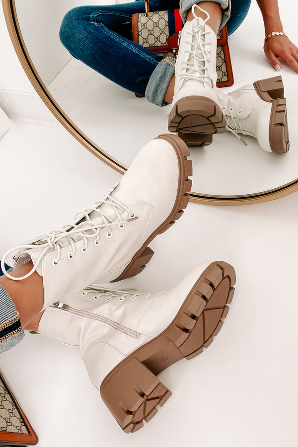 IMPERFECT Questionable Intentions Faux Leather Chunky Combat Boots (Smooth White) - NanaMacs