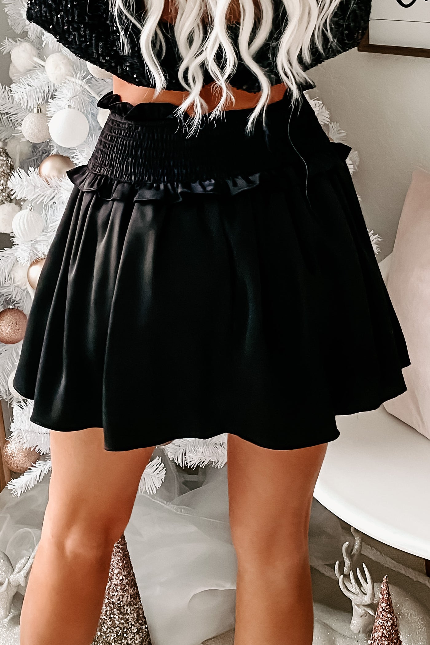 Catch Me There Smocked Satin Skort (Black) - NanaMacs