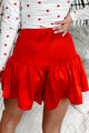 Chic Comfort Smocked Satin Shorts (Red) - NanaMacs