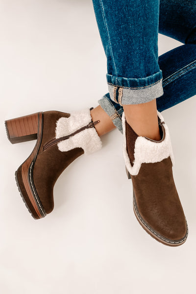 IMPERFECT Stay In Step Sherpa Cuff Platform Booties (Brown) - NanaMacs