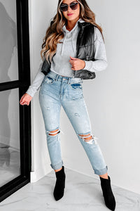 On The Go Chic Hooded Faux Leather Puffer Vest (Black) - NanaMacs