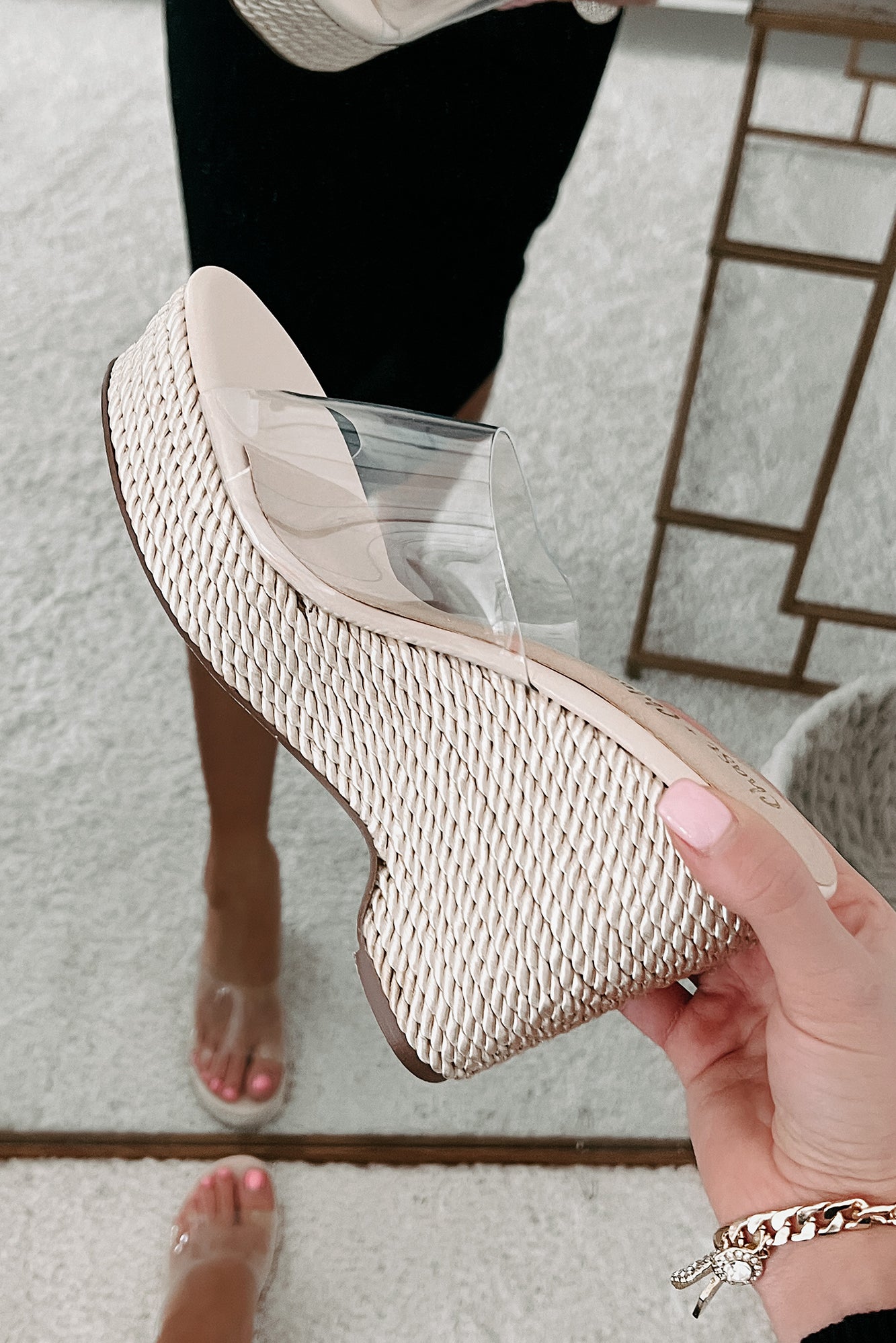 Clear nude outlet wedges