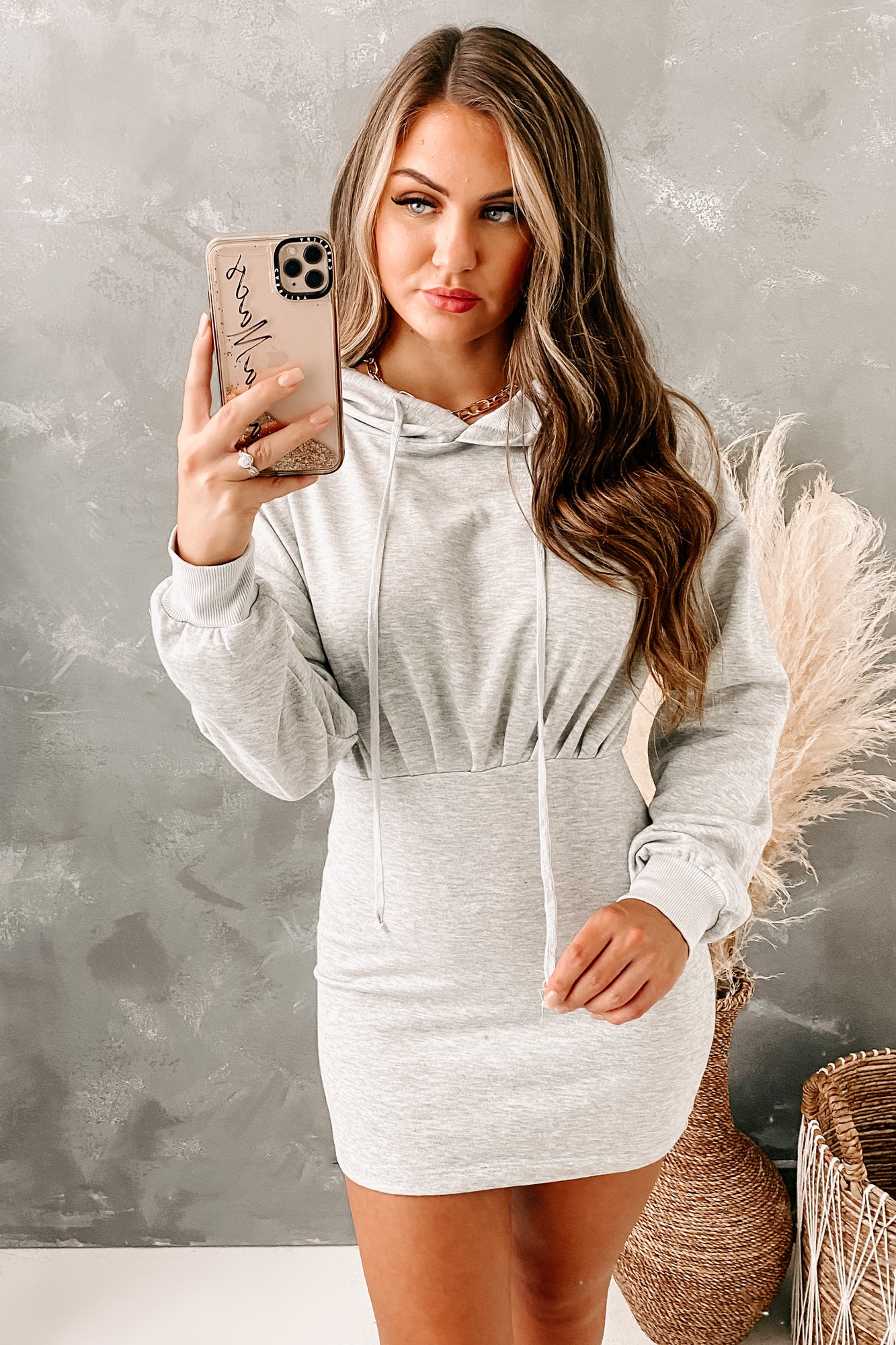 Busy Weekends Drawstring Hoodie Dress (Heather Grey) - NanaMacs