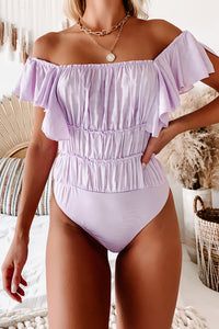 Never Giving Up Ruched Ruffle Bodysuit (Lavender) - NanaMacs