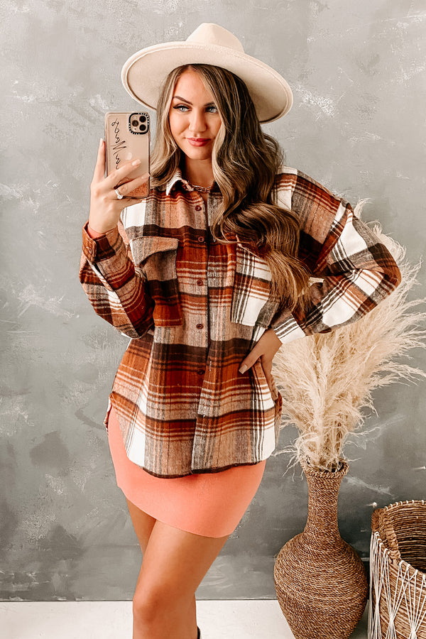 Brisk Bliss Oversized Plaid Shacket (Rust Multi) - NanaMacs