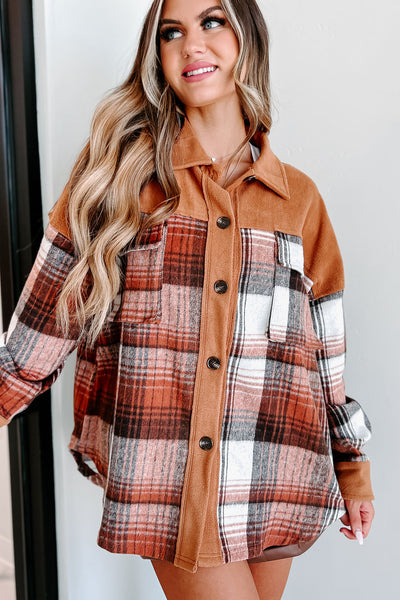 It All Adds Up Colorblock Plaid Shacket (Brown) - NanaMacs