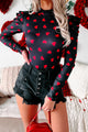 Puff Me Up Puff Sleeve Heart Print Bodysuit (Black/Red) - NanaMacs