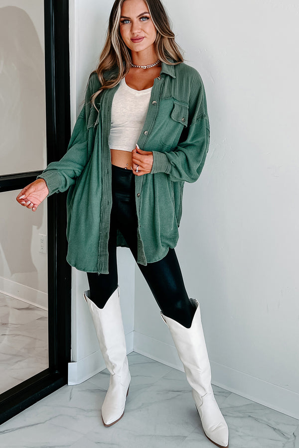 Check Your Attitude Oversized Mixed Fabric Shirt (Green) - NanaMacs