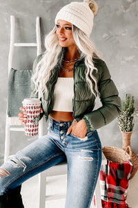 Staying Warm Cropped Puffer Jacket (Thyme) - NanaMacs