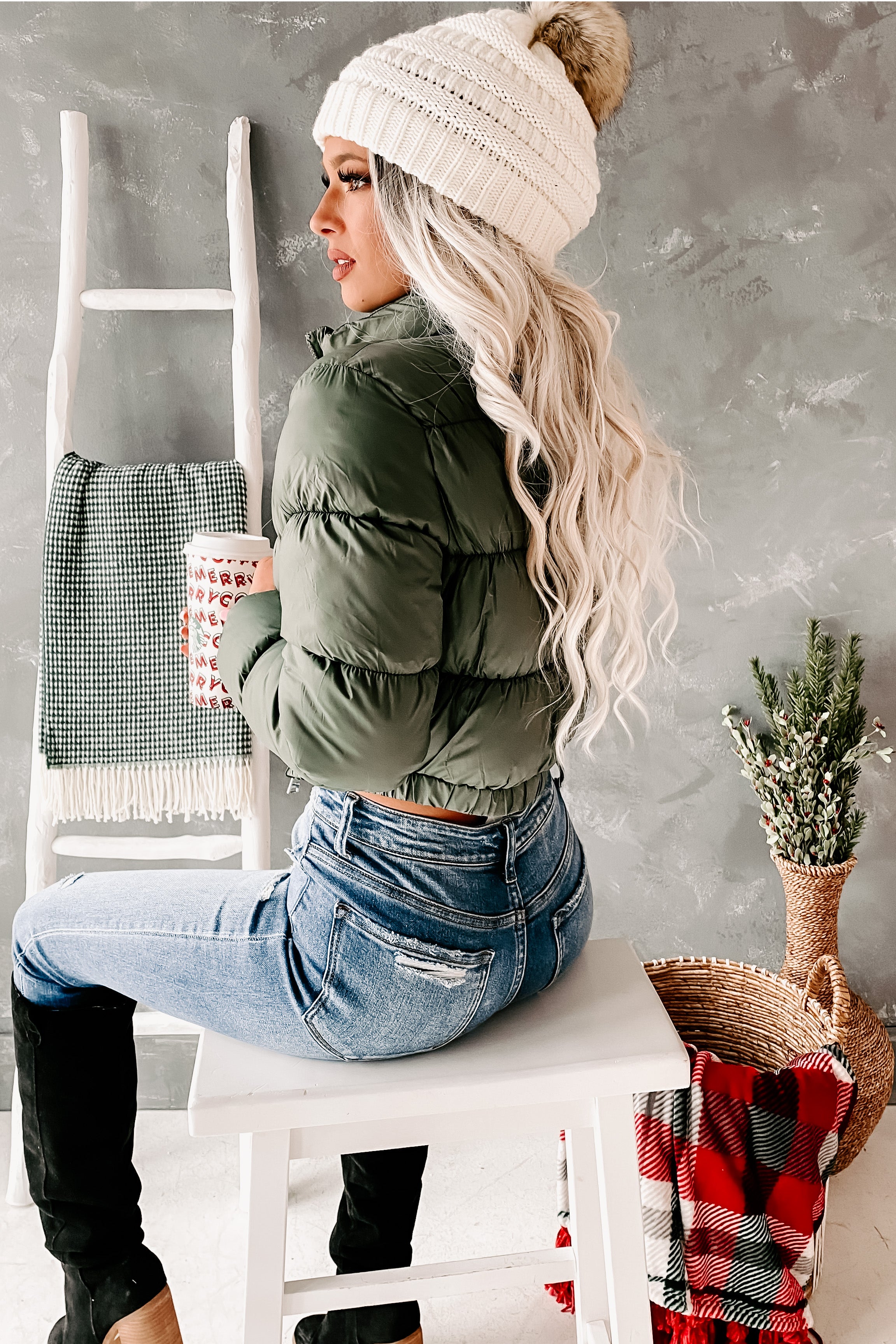 Staying Warm Cropped Puffer Jacket (Thyme) - NanaMacs