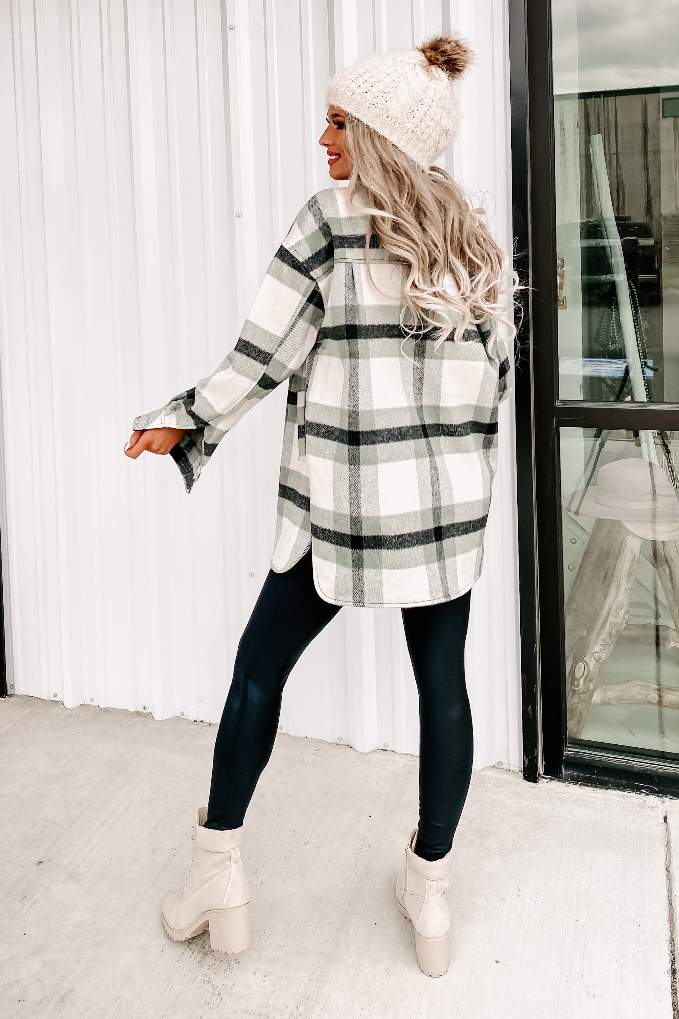 Downtown Walks Oversized Plaid Coat (Green) - NanaMacs