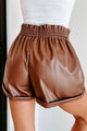 Full Of Drama Cuffed Faux Leather Shorts (Brown) - NanaMacs