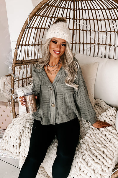 Caught Daydreaming Oversized Textured Shacket (Olive) - NanaMacs