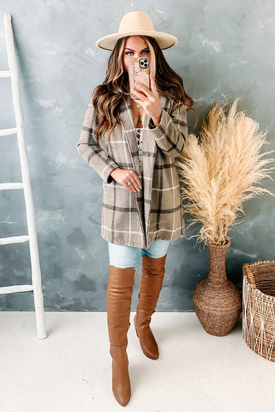 "Perfectly Plaid" Plaid Coat (Khaki) - NanaMacs