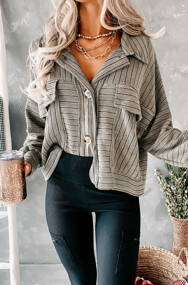 Caught Daydreaming Oversized Textured Shacket (Olive) - NanaMacs