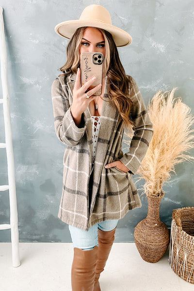 "Perfectly Plaid" Plaid Coat (Khaki) - NanaMacs