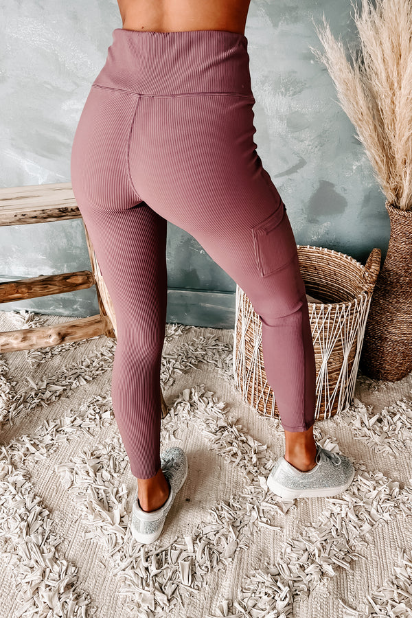 Working On It Ribbed Leggings (Dark Mauve) - NanaMacs