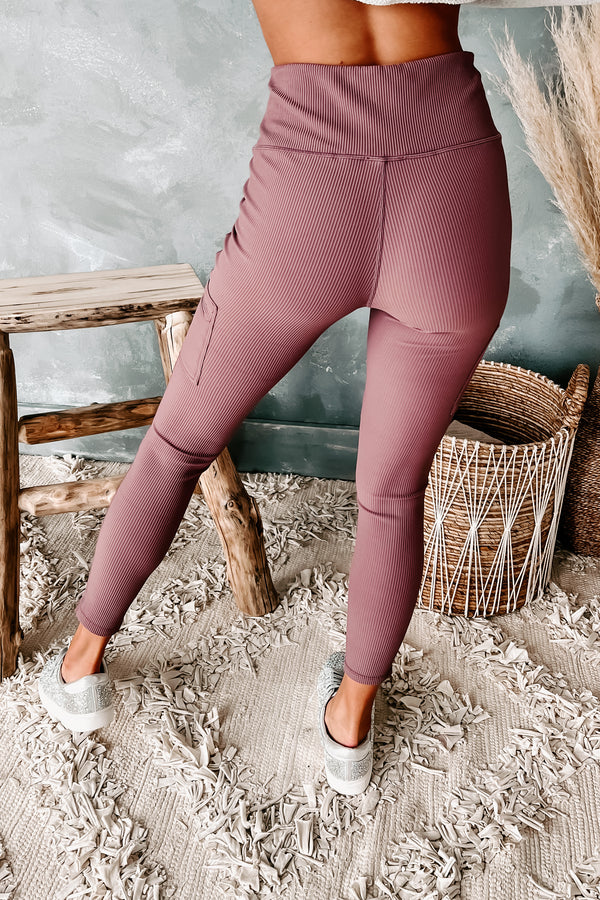 Working On It Ribbed Leggings (Dark Mauve) - NanaMacs