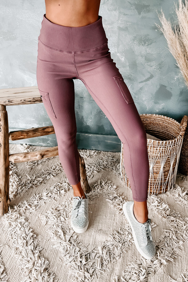 Working On It Ribbed Leggings (Dark Mauve) - NanaMacs