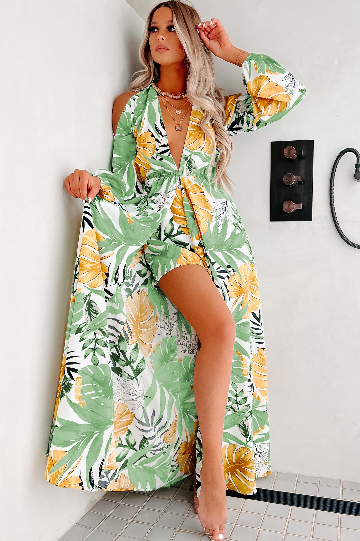 Bali Bombshell Tropical Print Raxi (Off White/Green) - NanaMacs