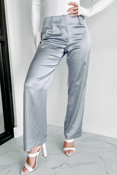 It's Your Call Satin Straight Leg Pants (Ice Blue) - NanaMacs