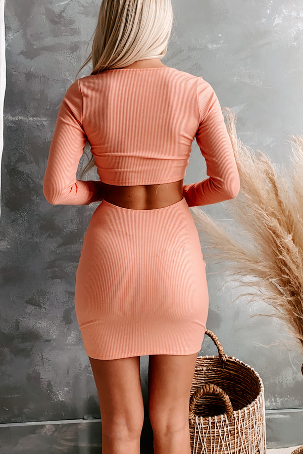 Cut Me Out Long Sleeve Cut-Out Mini Dress (Peach) - NanaMacs