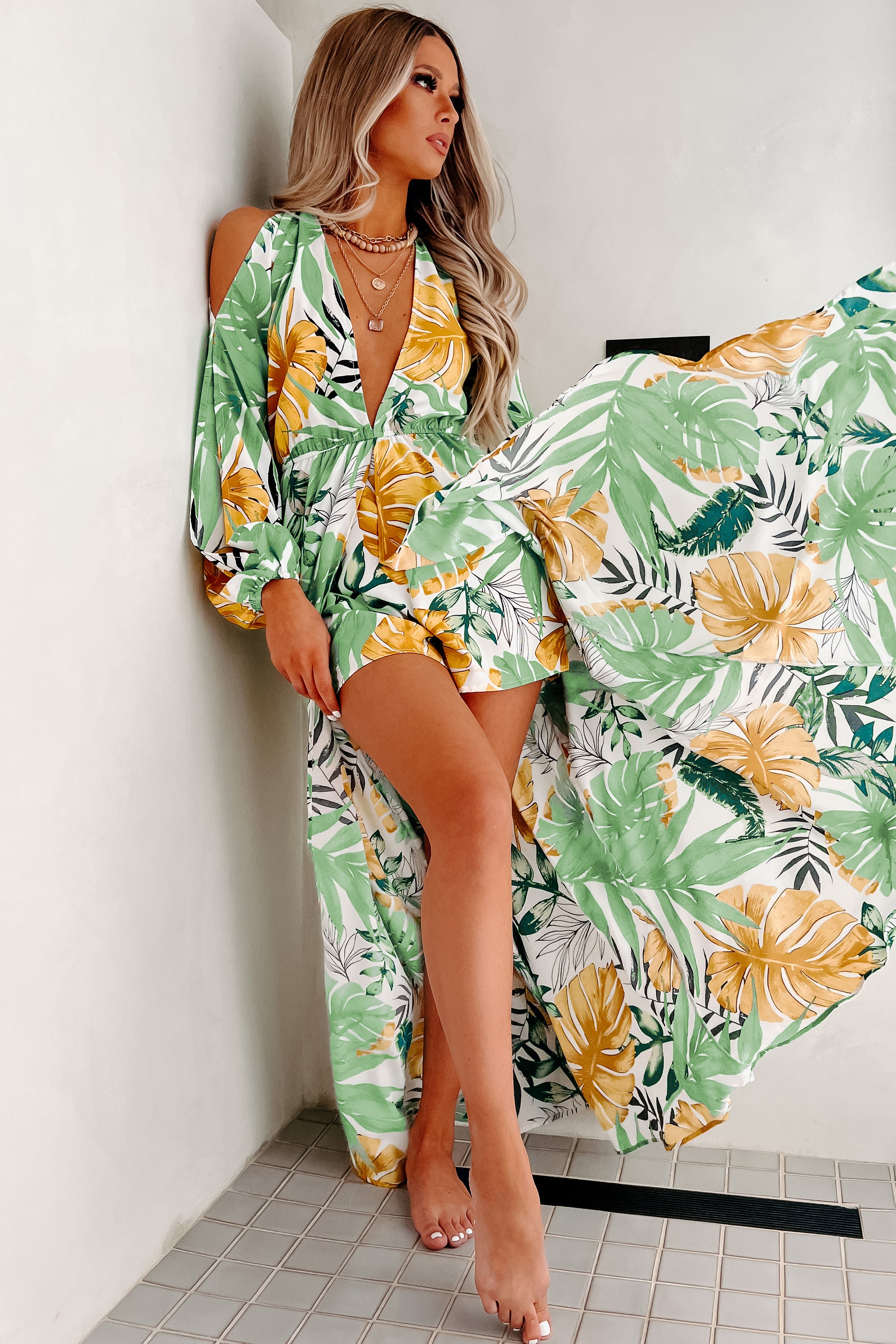 Bali Bombshell Tropical Print Raxi (Off White/Green) - NanaMacs