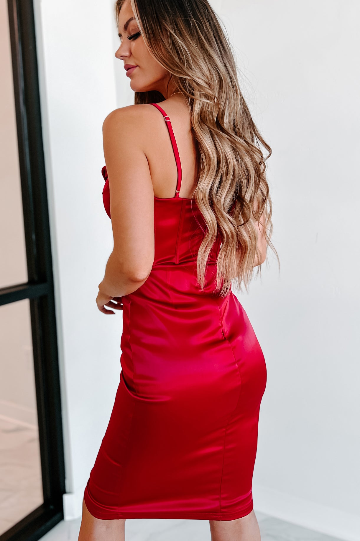 Can't Tell Me Nothing Satin Bustier Bodycon Dress (Burgundy) - NanaMacs